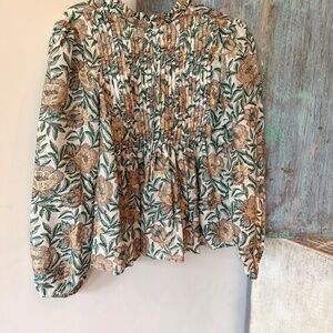 Oliphant Blouse with Gold and Green Floral Design